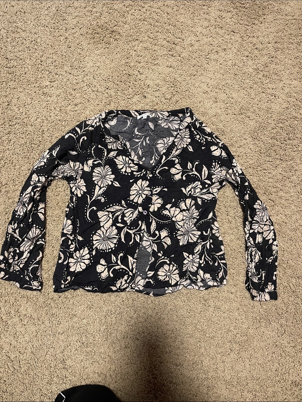 Z Supply Black and White Floral V-Neck Blouse